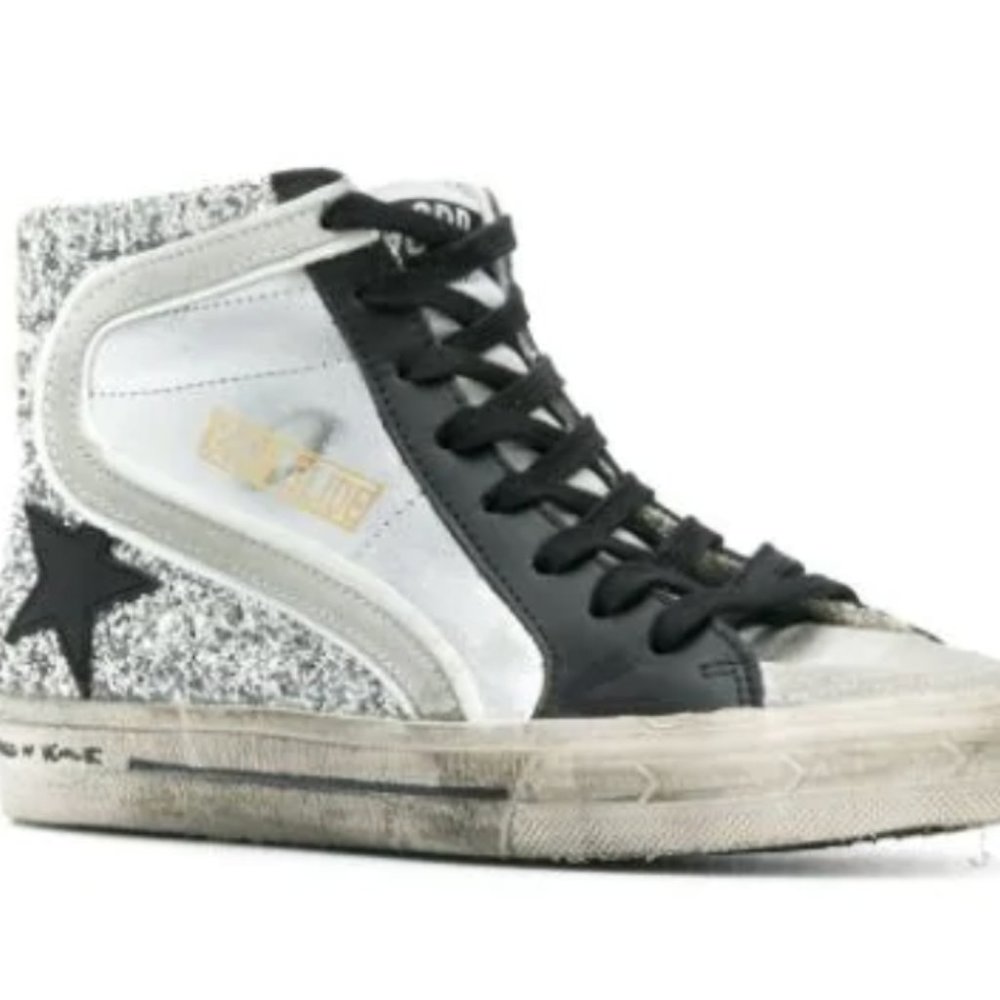 NEW Golden Goose Slide Size 36 Black/white/silver